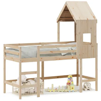 Obrázok produktu pre vidaXL Podkrovná posteľ s rebríkom a strechou 80x200 cm z masívneho borovicového dreva