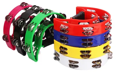 Produktbild von Tamburin 7er Set Doppelreihe mit Metall Jingles, Hand Tambourin für Kinder und Erwachsene