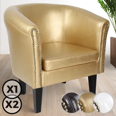 Produktbild von MIADOMODO® Chesterfield Sessel -aus Holz und Kunstleder, mit Kupfernieten, Gold, 1er -Loungesessel, Clubsessel, Armsessel, Cocktailsessel