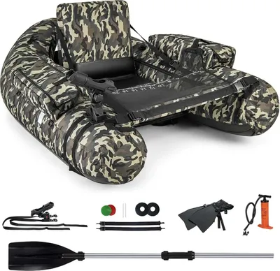 Image de Bateau pneumatique gonflable - Belly Boat / Float Tube - Dossier et sangles de transport - Capacité de charge 150 kg - Dimensions 146 x 109 x 44 cm