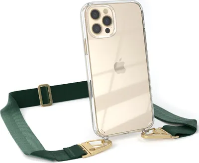 Produktbild von EAZY CASE - Hülle mit Band für Apple iPhone 12 / 12 Pro, Handyhülle mit Umhängeband, Silikonhülle transparent, Handykette in Grün
