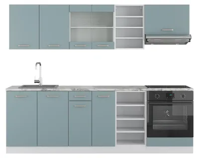 Produktbild von Küchenzeile Vicco R-Line Blau-Grau 240 cm , AP Marmor, Model 41010