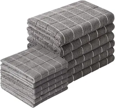 Image de Lot de 12 chiffons en microfibre de 18 x 26 cm et 12 x 12 cm pour la cuisine et la vaisselle - Gris