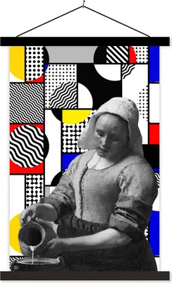 Produktbild von MuchoWow® Textilposter Collage - Mondrian - Milchmädchen 120x180 cm mit schwarzem Rahmen - Fotos