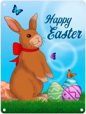 Produktbild von Happy Easter Metallschild in 15x20 cm mit Osterhase und Ostereiern