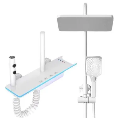 Produktbild von Duscharmatur-Set, s LED-Digitaldisplay, Thermostatmischer, Regenduschkopf und Handbrause, weiß