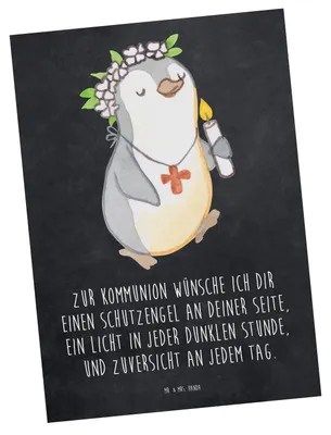 Produktbild von Mr. & Mrs. Panda Grußkarte Pinguin Kommunion Mädchen - Kreidetafel - Geschenk, Gott, Ansichtskarte, Postkarte, bildkarte, Gläubig, Alles Gute, Postkarten, Ansichtskarten