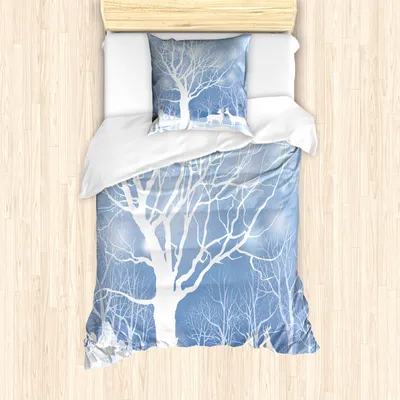 Produktbild von ABAKUHAUS Winter Mantele, Abstrakt Winter-Rotwild, Milbensicher Allergiker geeignet mit Kissenbezügen, 135 cm x 200 cm - 80 x 80 cm, Blau Weiss