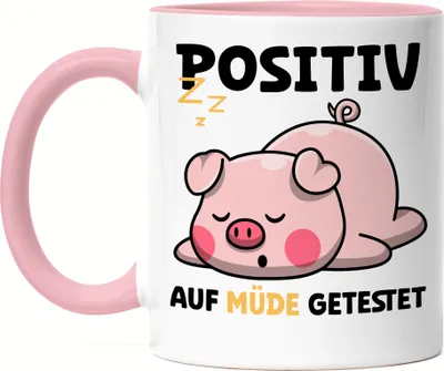 Produktbild von Positiv Auf Müde Getestet Tasse Rosa Träumer Langschläfer Schwein Schlaftier Decke Müdigkeit Schlafmütze Schlaf