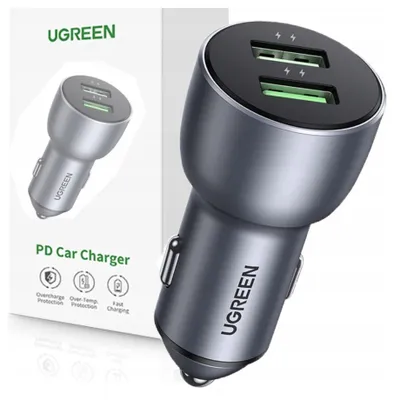 Image de Chargeur de voiture Ugreen Cd213 Qc 3.0, 2Xusb, 36W (Gris)