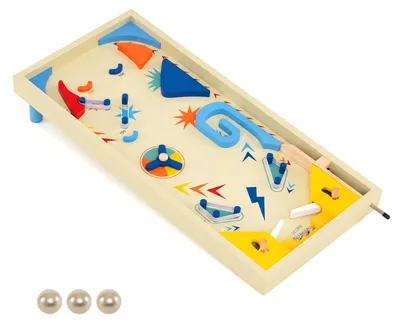 Obrázek produktu pro Dřevěný pinball COSTWAY s otočnou lištou a 3 kuličkami, pinball pro rozvoj koordinace rukou a očí, pinballový automat, pro děti od 6 let