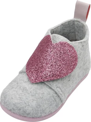 Produktbild von Playshoes Filz-Hausschuh Herz grau rosa Glitzer 22