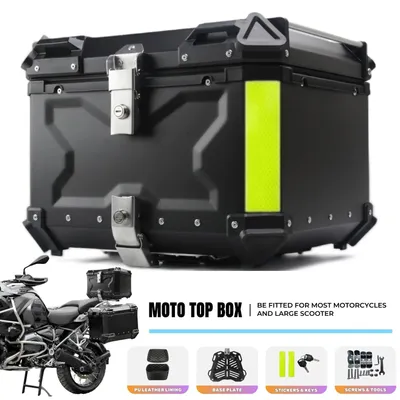 Imagen del producto de Maletero trasero - Maleta superior - Alforjas - Mochila para moto - Maletero para moto - 80 litros - Aluminio - Impermeable - Cerradura de seguridad