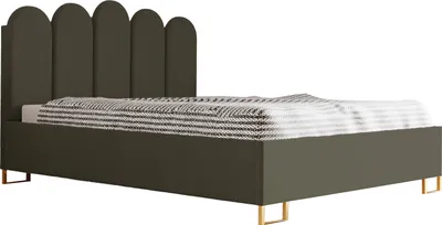 Produktbild von Schlafzimmer-Polsterbett MALAGA, Gepolstertem Kopfteil, Hochwertiger KRONOS Polsterstoff, Bettkasten mit Gasdruckfeder, Komfortable Betthöhe 39 cm, 180x200 cm Olivgrün