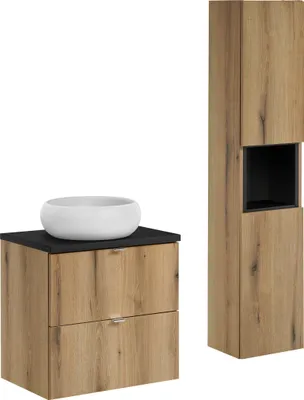 Produktbild von Modernes 60-Cm-Badezimmer-Set Mit Schwarzer Platte Und Säule
