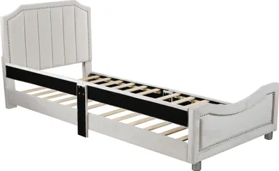 Produktbild von Polsterbett mit Lattenrost, 90x200 cm, gepolsterter Kopfteil, Jugendbett, Samtbezug