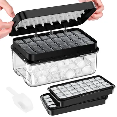 Obrázek produktu pro Forma na led s víkem a nádobou, 64 kusů, bez BPA, černá