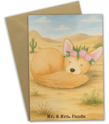 Produktbild von Mr. & Mrs. Panda valentinstagskarte Wüstenfuchs Blumen Design - Weiß - Geschenk, hochzeitskarten, babykarte, einladungskarten, dankeskarten, weihnachtskarten, Wüste