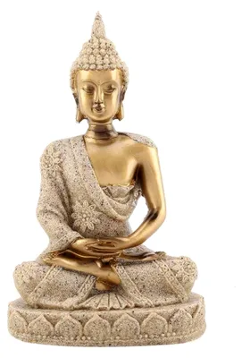 Produktbild von Kleine Buddha Figur aus Sandstein 11 x 7 x 4 cm, Zen Deko für Wohnzimmer, Buddha Statue in Gold