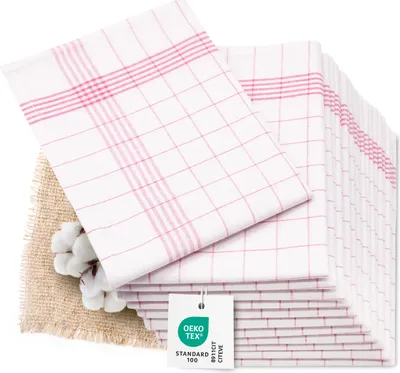 Produktbild von 12er Set Geschirrtücher, Halbleinen in 50x70 cm, rot weiß kariert, fusselfrei