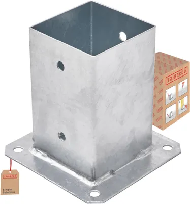 Produktbild von TRIBECCO® Aufschraubhülse für Vierkantholzpfosten Feuerverzinkt (90 x 90 mm) Pfosten Bodenhülse Zaunträger Hülse Bodenplatte Pfostenträger Anker