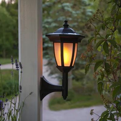 LED Solar Laterne 'Flame' - 4in1 - Tisch/Boden/Wand - gelbe LED - Dämmerungssensor - schwarz