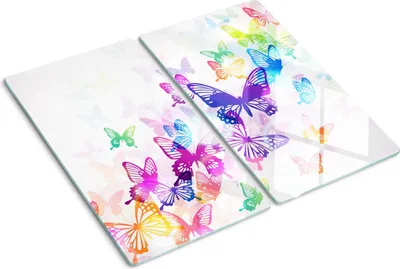 Obrázek produktu pro Kryt varné desky – Kryt na indukční desku – Ochranná skleněná deska – 2x30x52 cm– Skleněné ochranné desky na sporák –Tvrzené sklo –Barevní motýli