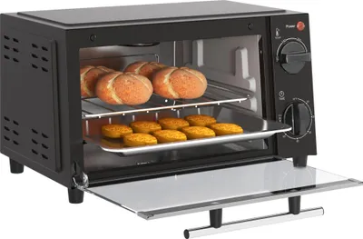 Produktbild von Kompakter 9L Mini-Backofen mit Grillrost, Backblech, Schwarz, Temperatur- und Zeitsteuerung