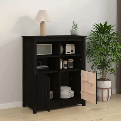 Produktbild von vidaXL Sideboard Schwarz 83x41,5x100 cm Massivholz Kiefer