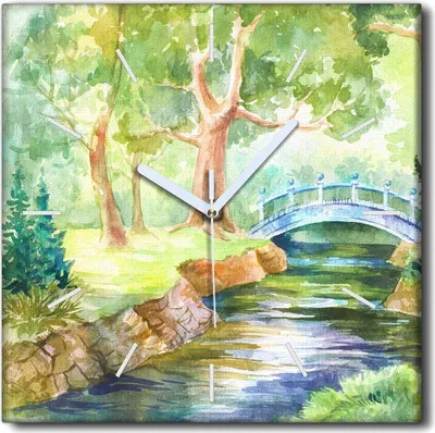 Produktbild von Coloray Uhr auf Leinwand 30x30 cm Wand Uhr Dekoration Wohnzimmer Segeltuch weiße Zeiger -Aquarelllandschaft.