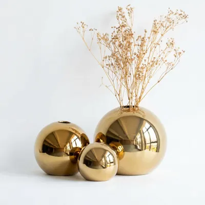 Zdjęcie produktu dla IvoQ złoty ceramiczny zestaw wazonów - elegancki i nowoczesny design - 3-częściowy