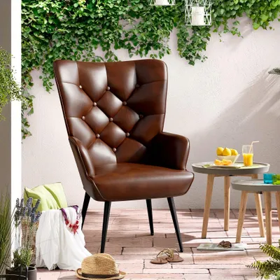 Produktbild von Sessel – Ohrensessel – Relaxsessel – Sessel mit hoher Rückenlehne – Skandinavisches Design – Kunstlederbezug – Metallfüße – Maximale Belastbarkeit: 150 kg