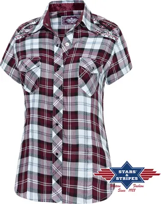 Produktbild von Country Western Bluse "Pasadena" - Stars & Stripes - Kurzarmbluse Westernbluse 3XL - 52/54
