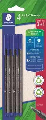 Produktbild von Fineliner triplus 334 334 R-3BK4 4 Stück blau Packung mit 10 Stück
