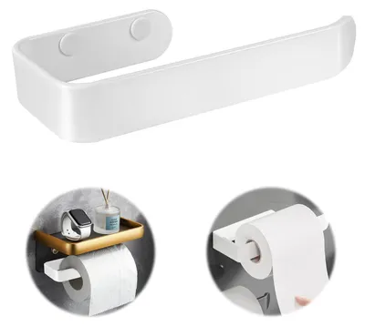 Produktbild von Bohrfreier Toilettenpapierhalter, weißer selbstklebender Toilettenpapierhalter, Toilettenpapierhalter aus Edelstahl, Toilettenpapierhalter, Rollenhalter für Küche und Bad