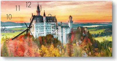 Produktbild von DEQORI Glasuhr 60x30 cm Zahlen 'Schloss Neuschwanstein' Wanduhr Glas Uhr Design leise