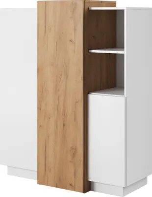 Produktbild von Masseno Kommode TRES 110 cm Highboard und 3 Türen für Wohnzimmer Schlafzimmer Modern 110x45x134 cm Weiß / Orange