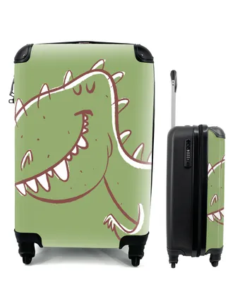 Produktbild von MuchoWow® Koffer Handgepäck Trolley Rollkoffer Kleine Reisekoffer mit 4 Rollen - Dinosaurier - Tiere - Grün - Zeichnung - Kinder - Kinder - Cabin Size < 55x40x23 cm & 55x40x20 cm - Kinderkoffer - Kabinenkoffer - Boardgepäck - Reise-Box - Reisekoffer - Reisegepäck - Koffer mit Bild - Trolley für Kinder