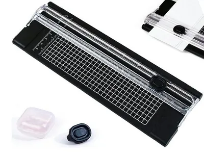 Produktbild von Papierschneidemaschine – Papierschneider – Mit 1 Ersatzklinge – Kompakter Papierschneider – Fotoschneider – Tragbar – Schwarz