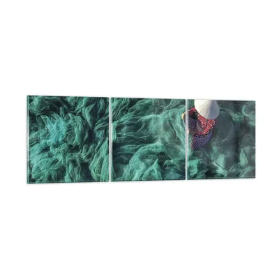 Produktbild von Bilder auf glas - 3 Teile - Netzwerk Fischer Vietnam - 150x50cm - Glasbilder - Wandbilder - Bilder - zum Aufhängen bereit - Wanddekoration aus Glas - Glas Bilder - Wandbild auf Glas - GCA150x50-4309