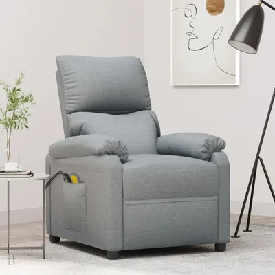 Zdjęcie produktu dla Elektryczny fotel do masażu The Living Store z jasnoszarej tkaniny