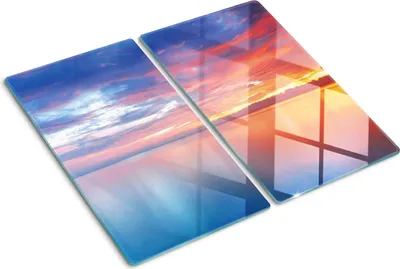 Obrázok produktu pre Sklenená ochranná doska – Kryt varnej dosky – Kryt na indukčnú dosku – 2x30x52 cm – Rýchle čistenie – Tvrdené sklo – Západ slnka