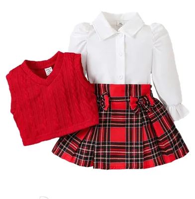 Imagen del producto de Solidchoice - Conjunto de ropa para bebé de 3 piezas para niñas, con mangas abullonadas