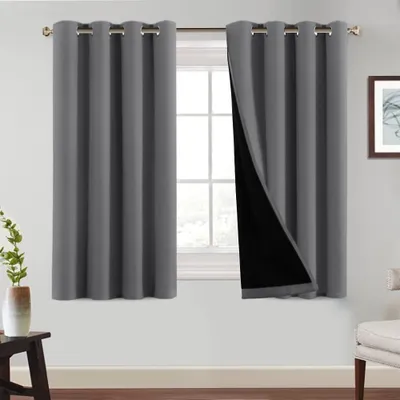Image de Rideau thermique 100% occultant - Rideaux d'obscurcissement - Rideau thermique pour porte - Rideau double épaisseur - Lot de 2 - 150 x 150 cm (largeur x hauteur)