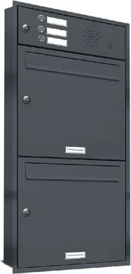 Produktbild von 2er Briefkastenanlage Unterputz RAL Farbe 7016 Anthrazit 3 Klingel Sprechgitter