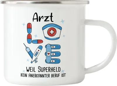 Produktbild von Ich Bin Arzt Weil Superheld Kein Anerkannter Job Ist Emaille Tasse Geschenk Danke Sagen