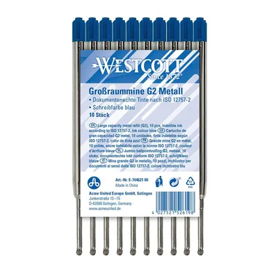 Image de Westcott Kugelschreibermine G2 E-744621 00 12mm bl 10St