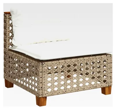 Produktbild von Gartensofa ohne Armlehnen mit Kissen in Beige aus Poly Rattan für den Außenbereich, wetterfestes Terrassensofa für Gartenlounge, Balkonmöbel, Wintergarten, Terrasse 1x Mitte (mit Schnitzerei)