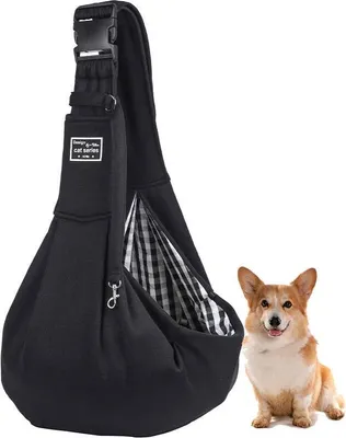 Image de Sac de transport pour chiots et chats, sac de voyage pour chien, sac à bandoulière ou sac crossbody, en coton, confortable, sac à main simple, sac fourre-tout, couleur : noir