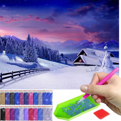 Produktbild von ARTULIO Diamond Painting Set - Winterlandschaft mit gemütlicher Berghütte - 30 x 40 cm - Diamant Painting, Home Wand Deko
